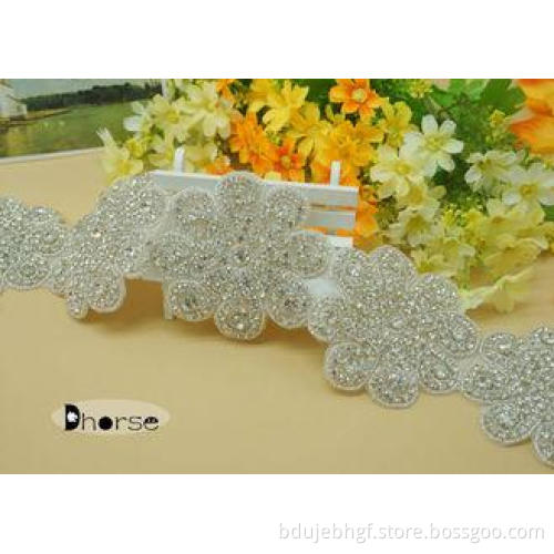 Handmade Flower Design Iron On Decorative Crystal Bridal Tr